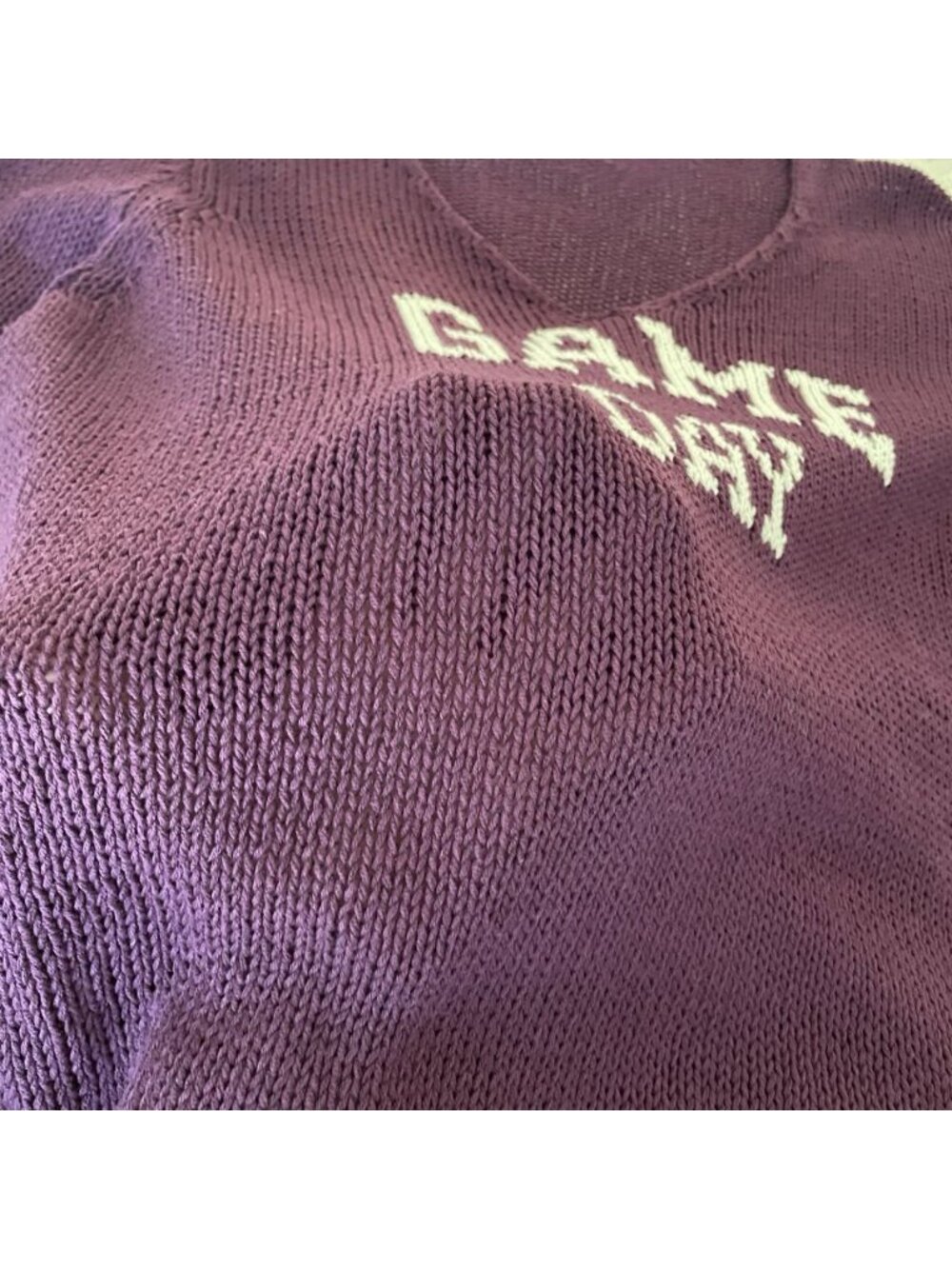 Wooden Ships GAME DAY V-Neck Cotton Loose Knit Sweater Plum Soft Relaxed Size XL - Picture 6 of 11